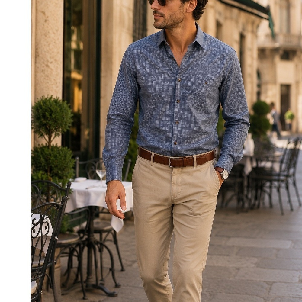 Campia Moda Blue Geometric Button Front Dress Shirt Men's Medium 100% Cotton